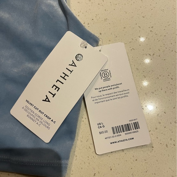 🆕 Athleta | Velvet Cut Out Crop Top in Heron Blue Size Large - Picture 5 of 5